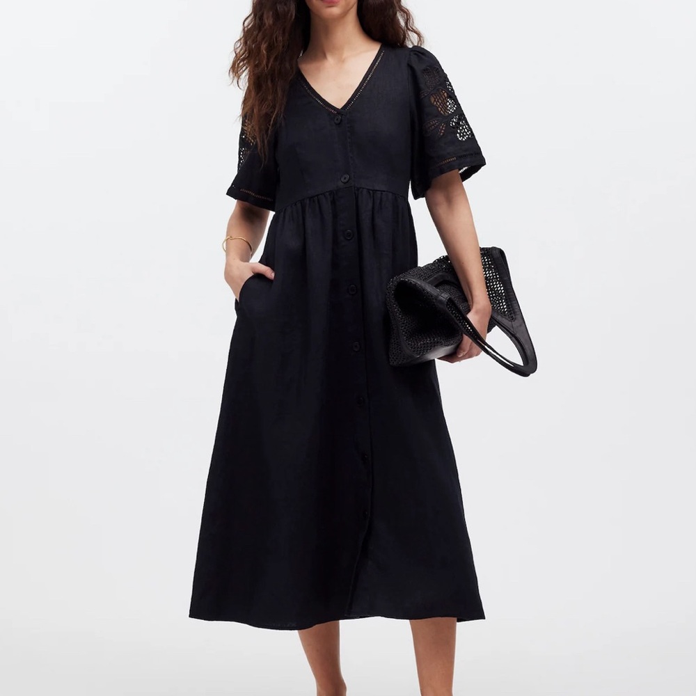 Madewell Cassie Button-Front Midi Dress in Linen in Medium